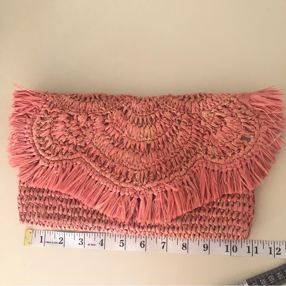 Nordstrom Brand Pink / Metallic Raffia Straw Clutch Bag. - Picture 8 of 11